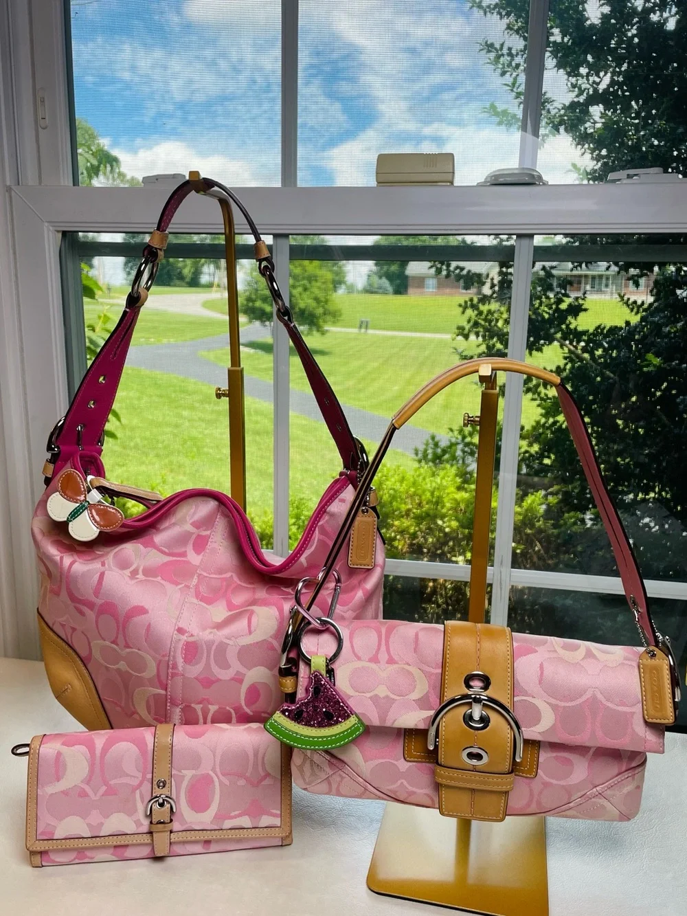 Coach Vintage Y2K Signature Pink 💕 Optic C Trio Bundle with Two Coach Charms